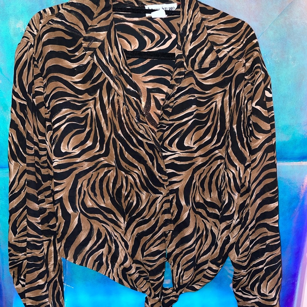 Brown zebra print stylish cropped blouse